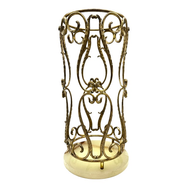 Hollywood Regency Brass and Onyx Marble Umbrella Stand from Banci Firenze, 1970s For Sale