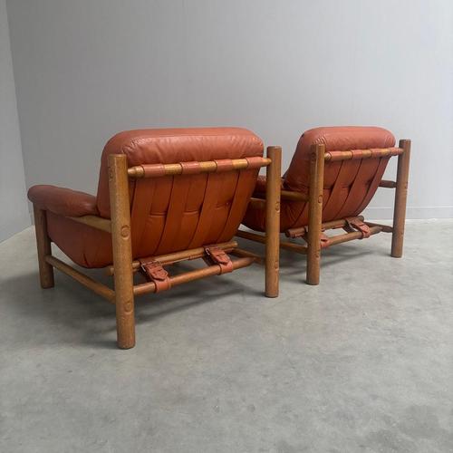 Brown Brutalist Leather Lounge Chairs, 1960s, Set of 2 For Sale - Image 8 of 18