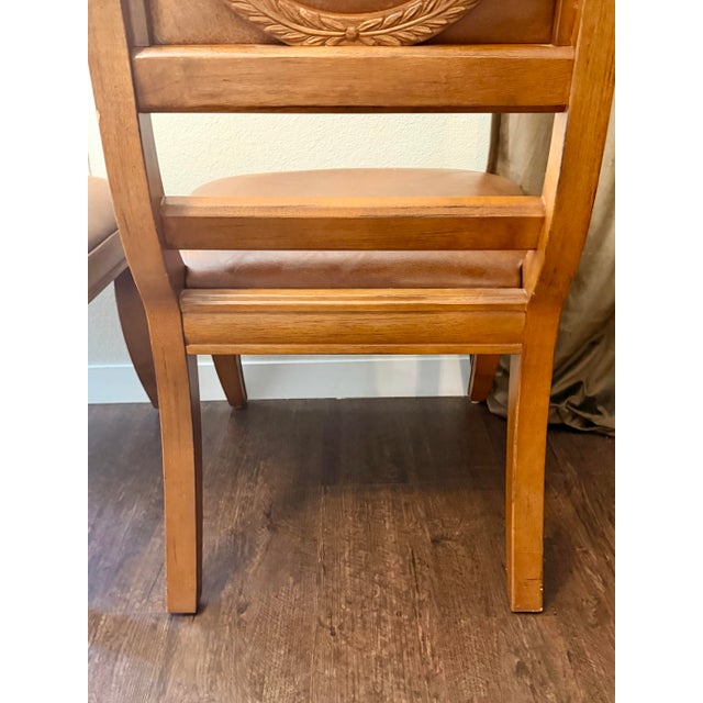 Wood Pair of Bernhardt Handcrafted Wood & Leather Dining Chairs Made in Thailand For Sale - Image 7 of 11