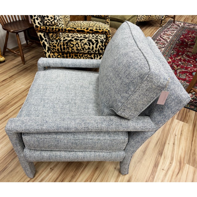 Textile Newly Upholstered Vintage MCM Parsons Chair in Blue Tweed For Sale - Image 7 of 7