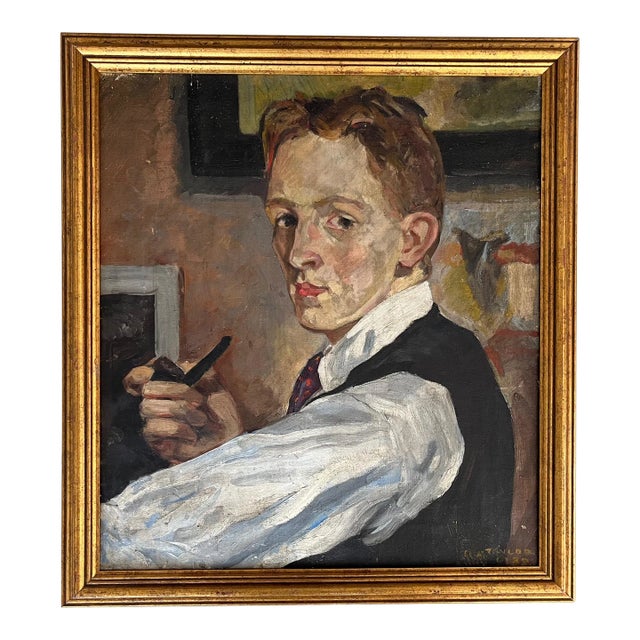 1930's C. A. Taylor Philadelphia Artist Self Portrait Oil Painting on Canvas For Sale