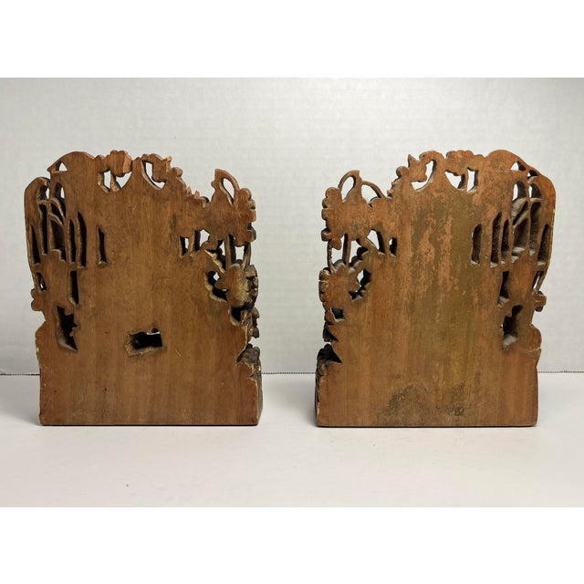 Brown A Pair of Antique Late Qing Dynasty Chinese Handcarved Wood Bookends For Sale - Image 8 of 11