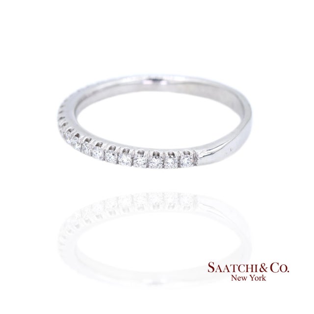 Contemporary Platinum 950 Natural Diamond Half Eternity Band Ring For Sale - Image 3 of 6