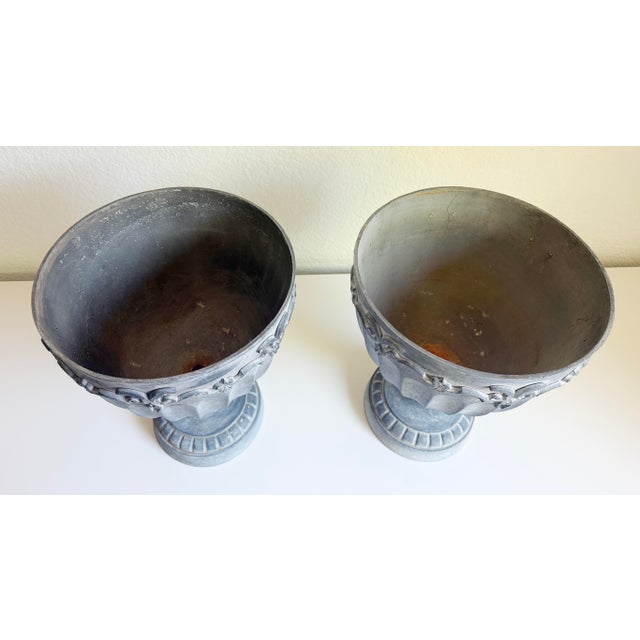 Neoclassic Adams Style English Garden Urns, a Pair, Late 19th Century For Sale - Image 11 of 15