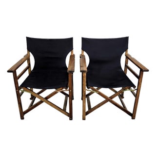 1980s Walnut Director’s Chairs With Curved Arms, Pair For Sale