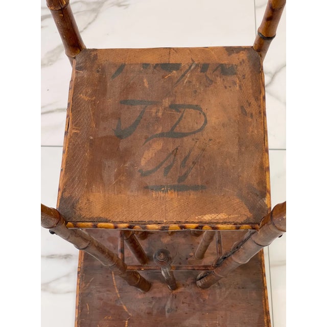 Late 19th Century Rustic Victorian Bamboo Side End Accent Table With Shelf Signed Jd For Sale - Image 9 of 12