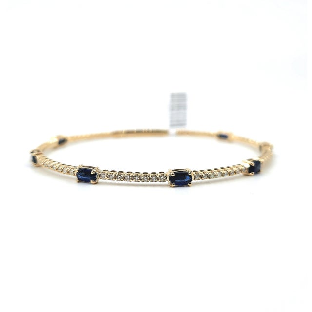 Blue 1.50 Ct Natural Sapphire & Diamond Flexible Bracelet in 14k Yg For Sale - Image 8 of 8