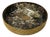 9" Oriental Black Glaze Porcelain Flat Bowl Golden Flower Graphic For Sale