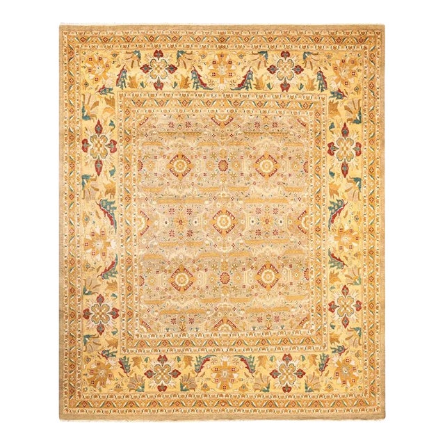 Eclectic, One-of-a-Kind Hand-Knotted Area Rug in Ivory, 9' 1" x 9' 8" For Sale