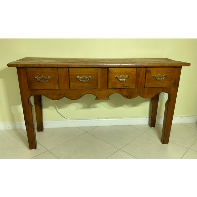 Wood Antique Farmhouse Console Table Handcrafted Rustic Credenza Vintage Country For Sale - Image 7 of 17