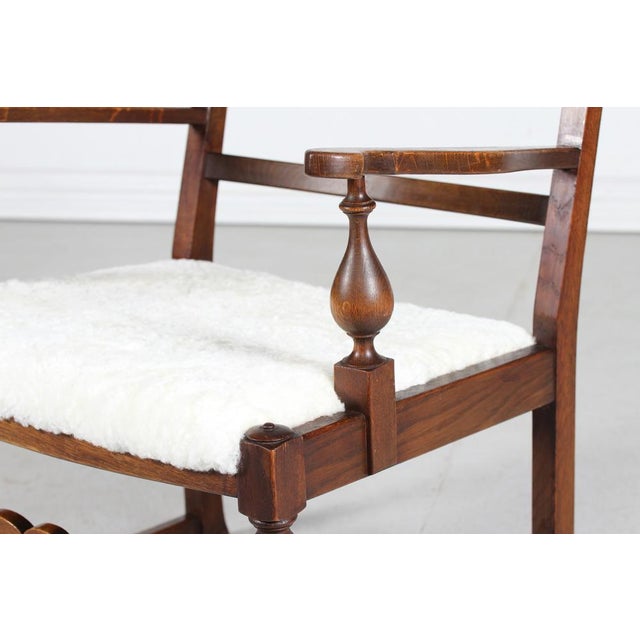 Danish Brutalist Sculptural Handcrafted Lounge Chair in Oak with Leather, 1940s For Sale - Image 6 of 14