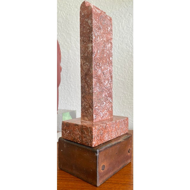 Minimalist Pink Marble Modern Sculpture on Primitive Style Rusty Display Stand For Sale - Image 13 of 13