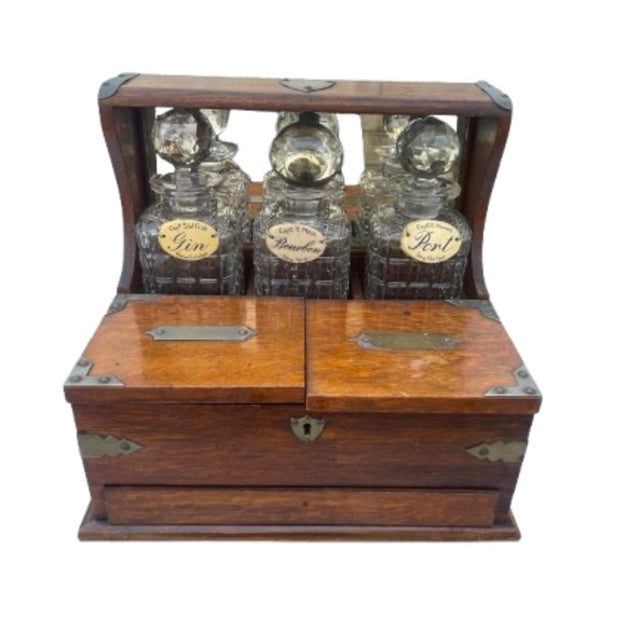 Antique Tantalus Decanter Set – Nautical Captain’s Spirits Chest With Cut Crystal Bottles & Historic Maritime Ties- 4 Pieces For Sale In Nantucket - Image 6 of 11