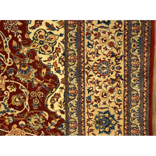 1950s Red Field Traditional Medallion Vintage Isfahan Wool Silk Small Carpet Rug For Sale In New York - Image 6 of 9