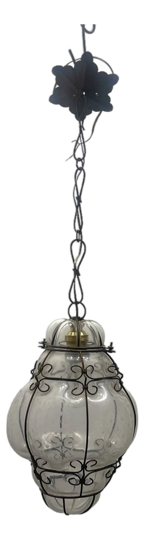 Wrought Iron and Murano Glass Pendant Light, 1950s