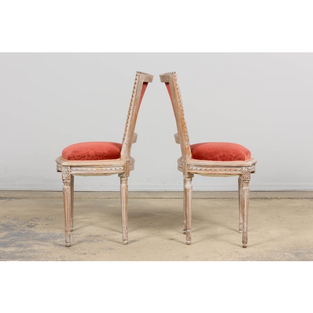 Antique French Louis XVI Style Painted Side Chairs W/ Red Velvet Damask – A Pair For Sale - Image 11 of 18