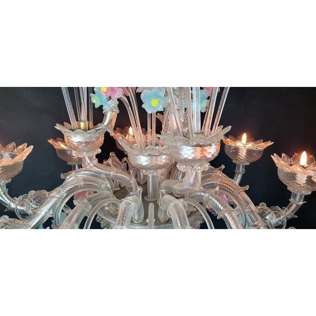 Italian Murano Glass Chandelier with Flowers For Sale - Image 3 of 7