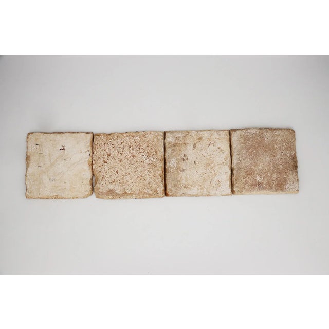 18th Century Antique Portuguese Strip of Four Blue and Brown Spongeware Tiles For Sale - Image 10 of 11