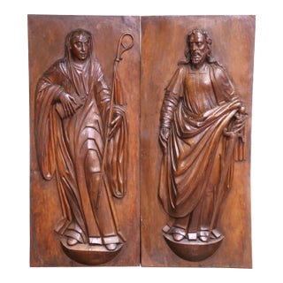 Pair of 17th Century French Walnut Panels of Saint Paul and Saint Teresa of Ávila For Sale