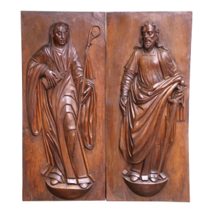 Pair of 17th Century French Walnut Panels of Saint Paul and Saint Teresa of Ávila