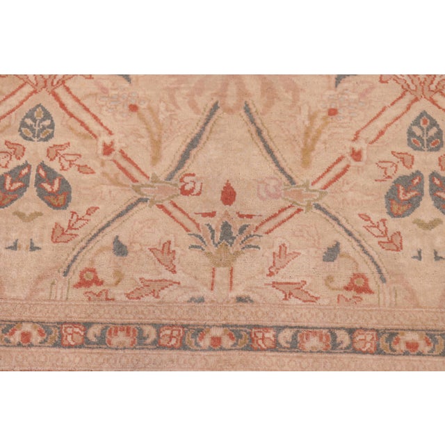 Shabby Chic Floral 1990's Pak-Persian Tan/Red Wool Rug - 6'1'' X 9'1'' For Sale In New York - Image 6 of 9