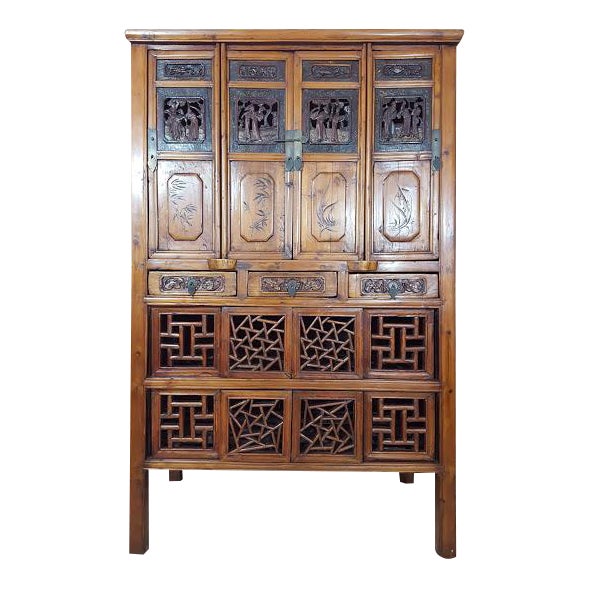 Antique Chinese Kitchen Cabinet With Qing Style Carving And