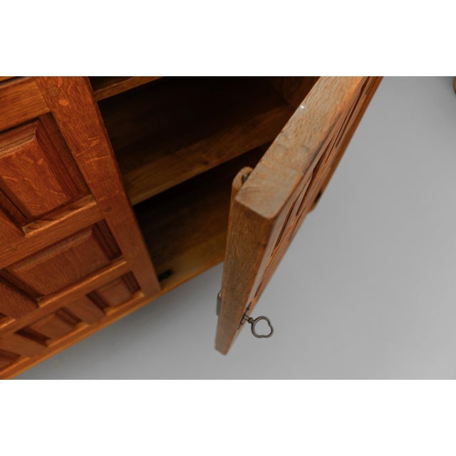 Large Brutalist Screwless Sideboard in Carved Oak, 1960s For Sale - Image 10 of 18