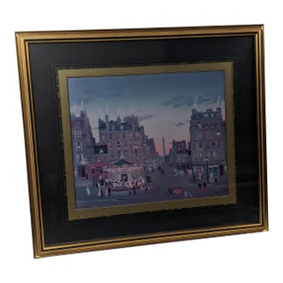 Late 20th Century Michel Delacroix "Carousel" Framed Paris Street Scene Lithograph, Signed in Plate For Sale
