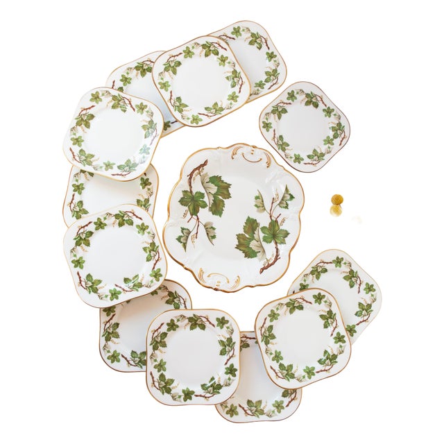 Swedish Porcelain Vinranka Dessert Set by Hackefors, 1970s, Set of 13 For Sale