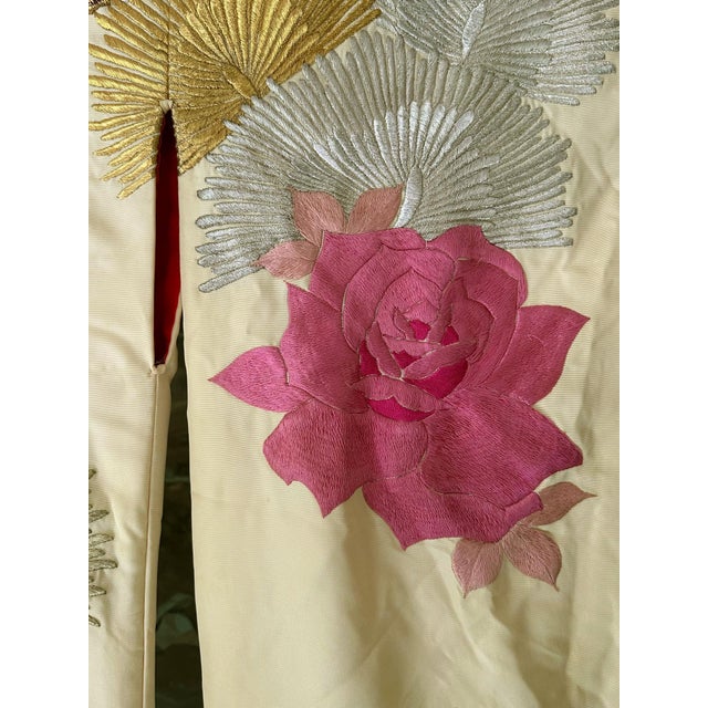 Vintage Japanese Ceremonial Wedding Kimono with Embroidery Designs For Sale - Image 9 of 13