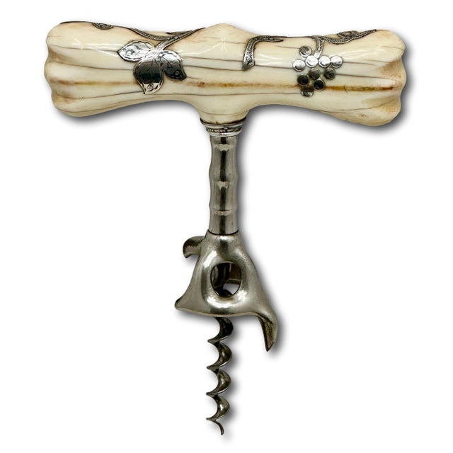 Victorian Fine & Unusual Antique American Victorian Sterling Silver Inlayon Bone Wine Corkscrew - Circa 1900 For Sale - Image 3 of 18
