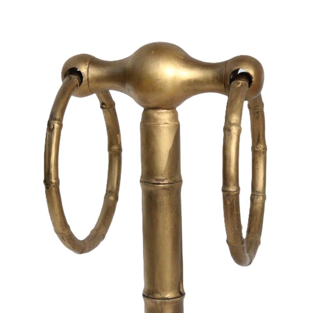 Mid-Century Modern Gilded Italian Faux Bamboo Bathroom Hand Towel Counter Top Stand/Swing Rings For Sale - Image 3 of 6