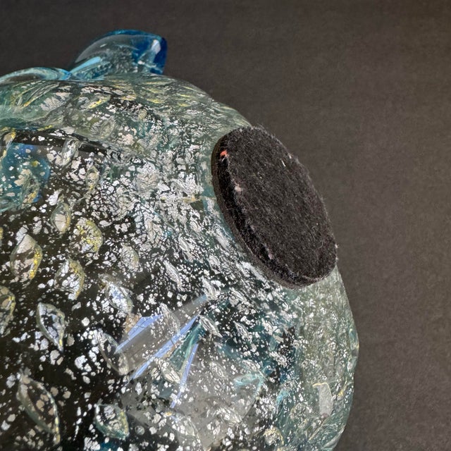 Turquoise Art Glass Dish Turquoise Gold Bullicante Bubbles Mid Century Italian Murano For Sale - Image 8 of 10