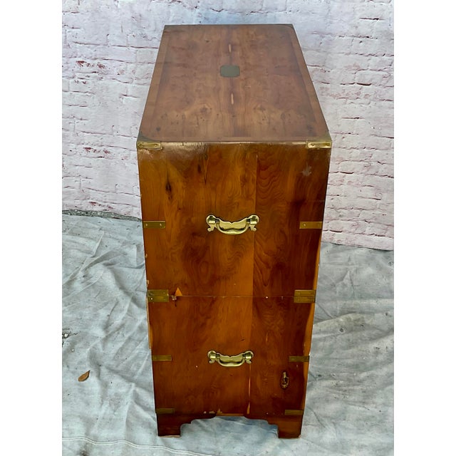 Regency Style Walnut Campaign Chest of Drawers With Brass Accents For Sale - Image 4 of 13