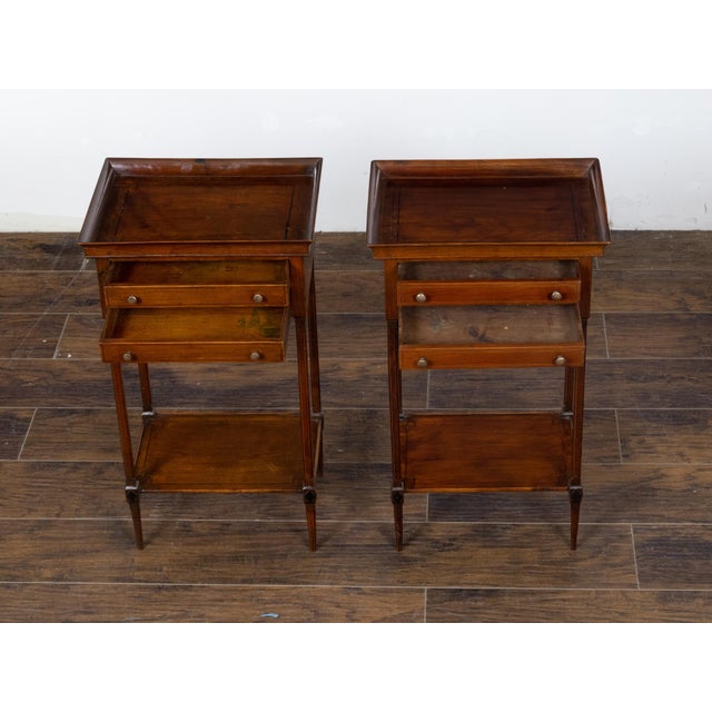 Pair of French 19th Century Mahogany Tray Top Bedside Tables with Two Drawers For Sale - Image 11 of 12