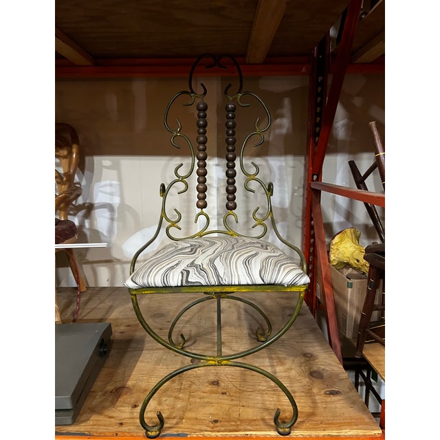 1970s Iron Giacometti Style Metal Chair With Wooden Abacus Details For Sale - Image 9 of 9