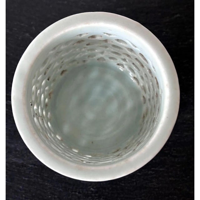White Early 20th Century Korean Reticulated Celadon Brush Holder For Sale - Image 8 of 11