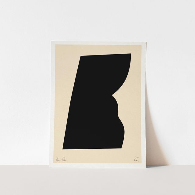 Abstract open edition giclee print by artist Anna Pepe, 20"x28". Elegant black geometrical form on beige background....
