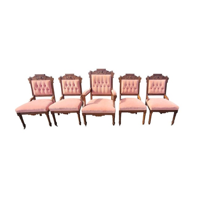 Fine Set 5 Victorian Parlor Chairs in a Blush Tone Upholstery For Sale - Image 12 of 12