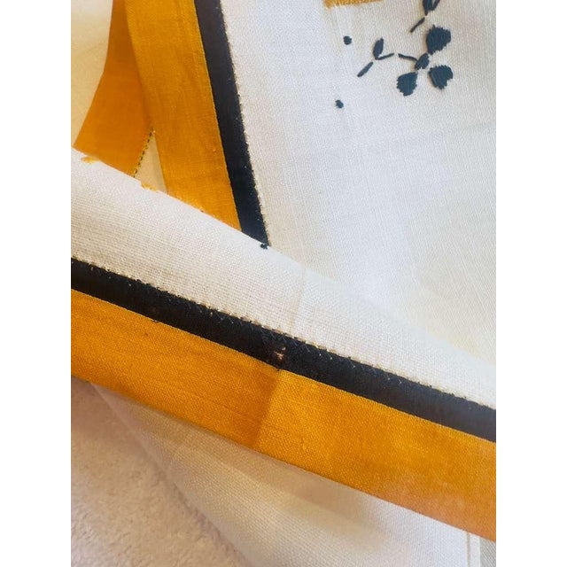 French Vintage Mr & Mrs Linen Towels Saffron Black Trim Monogram Embroidered Guest Towels - a Pair For Sale - Image 3 of 11
