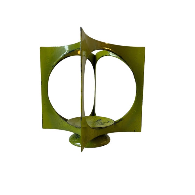 Mid-Century Modern Hanova of Pasadena Green Enameled Abstract Metal Candle Holder For Sale - Image 10 of 10