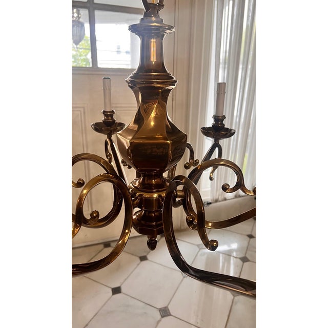 Traditional 1980s 6 Arm Brass Chandelier For Sale - Image 3 of 8