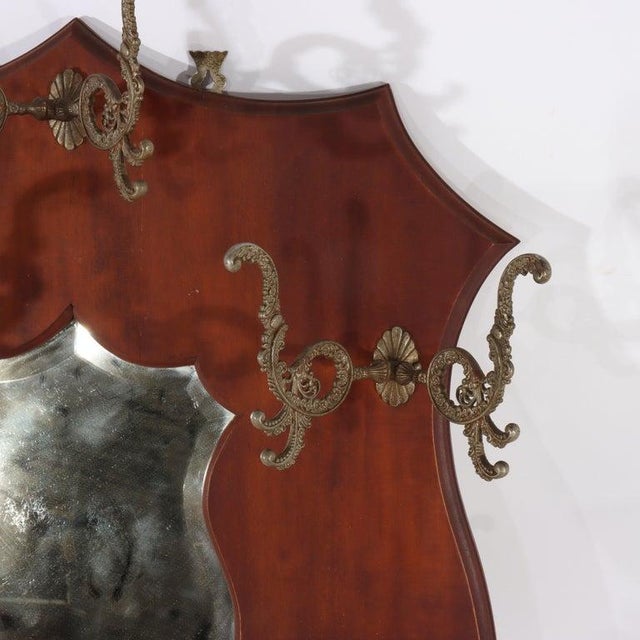 Late 19th Century Antique Shield Form Walnut Mirrored Hat Rack With Six Hooks C1890 For Sale - Image 5 of 7