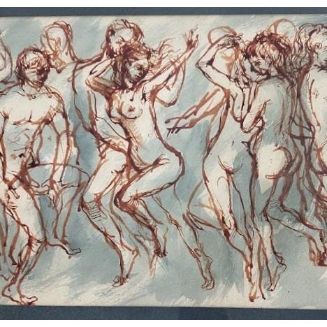 Art Nouveau Vintage Mixed Media on Paper For Sale - Image 3 of 5