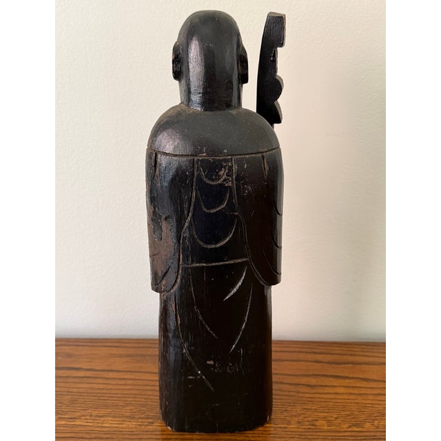 Large Antique Early 20th Century Chinese Wooden Shou Zing Statue, the Chinese God of Longevity For Sale - Image 6 of 12
