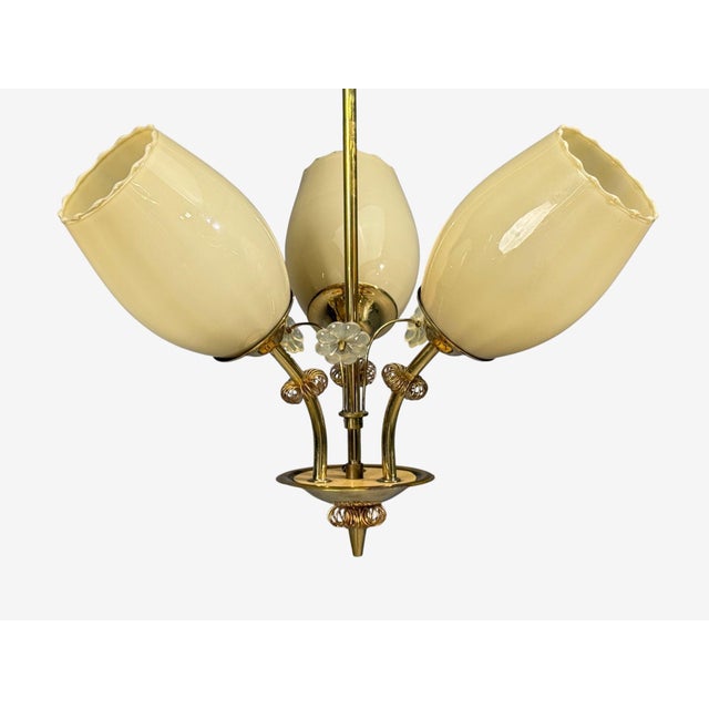 Brass Itsu, Finnish Modern, Snowflake Chandelier, Brass, Glass, Finland, 1950s For Sale - Image 8 of 15