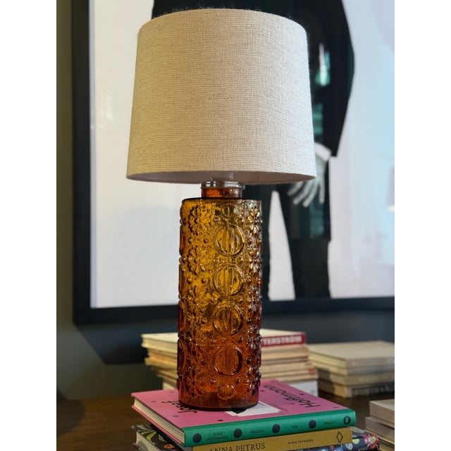Glass Large Vintage Glass Table Lamp in Amber by Gustav Leek for Orrefors, 1960s For Sale - Image 7 of 7