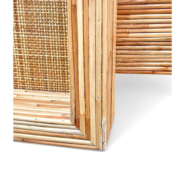 Tan Vintage Sculptural Rattan and Cane Club Chairs After Jean-Michel Frank - A Pair For Sale - Image 8 of 8