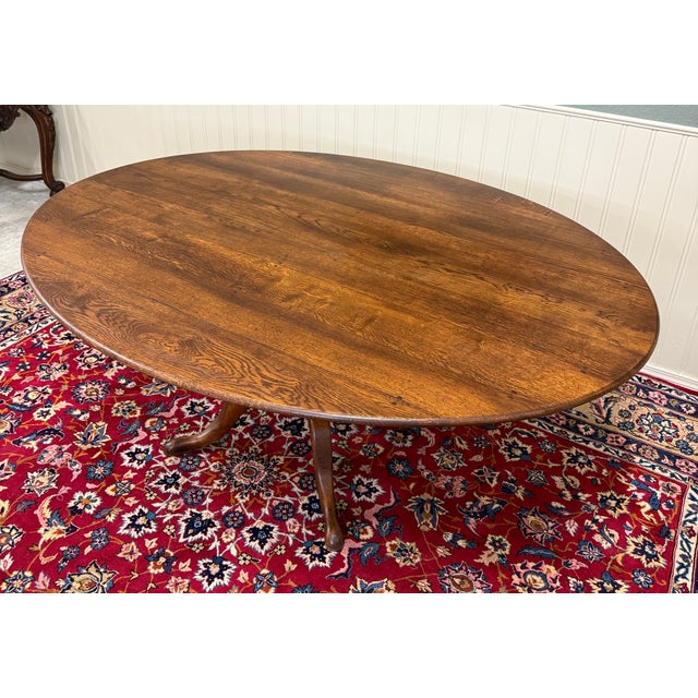 Antique English Country Oval Dining Table Farmhouse Pedestal Oak 1920s-30s For Sale - Image 17 of 18