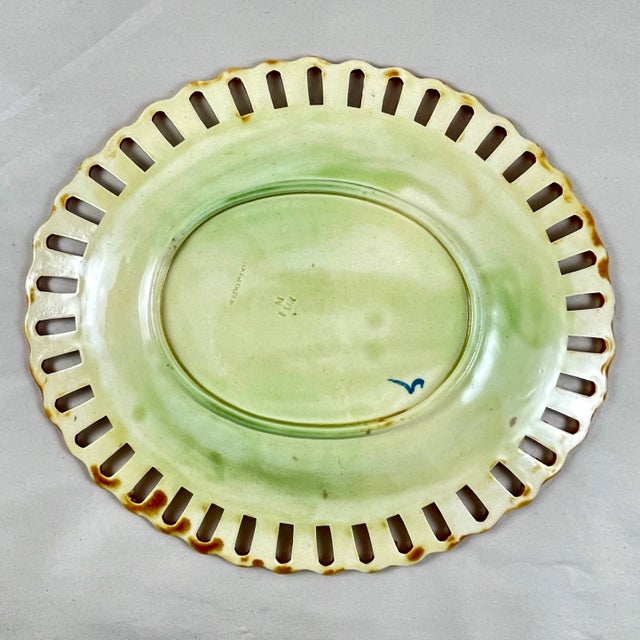 19th C. Wedgwood Reticulated Basket Weave Oval Majolica Serving Tray For Sale - Image 10 of 12
